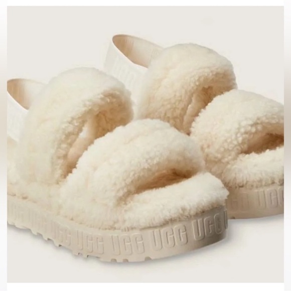 UGG Shoes - NIB UGG Oh Fluffita Slide cream ivory stretch backstrap Sherpa slipper sandals